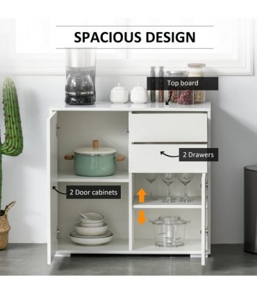 Side Cabinet White Glossy and Matte Combo 2 Door 2 Drawer 74H x 79W x 36Dcm