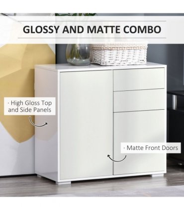 Side Cabinet White Glossy and Matte Combo 2 Door 2 Drawer 74H x 79W x 36Dcm