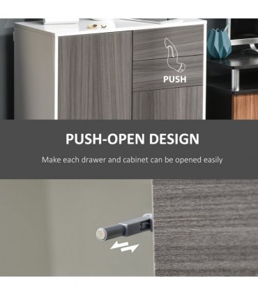 Side Cabinet Grey 2 Door 2 Drawer Glossy Matte Combo Multiple Storage Push Open