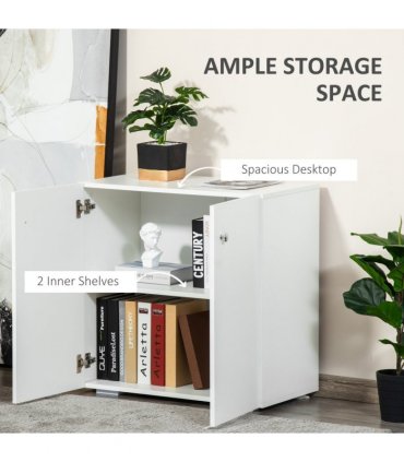 HOMCOM Freestanding Storage Cabinet w/ Two Shelves Wooden Sideboard - White