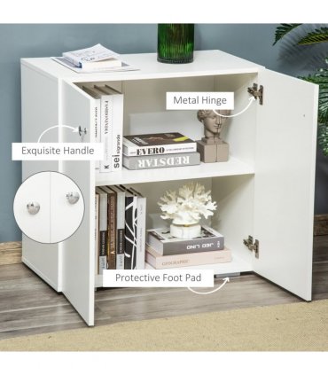 HOMCOM Freestanding Storage Cabinet w/ Two Shelves Wooden Sideboard - White