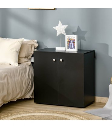 Wooden Sideboard Black 70H x 70W x 39Dcm Particleboard Modern Design Two Shelves