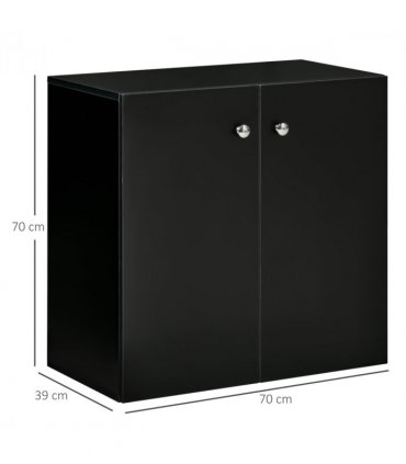 Wooden Sideboard Black 70H x 70W x 39Dcm Particleboard Modern Design Two Shelves