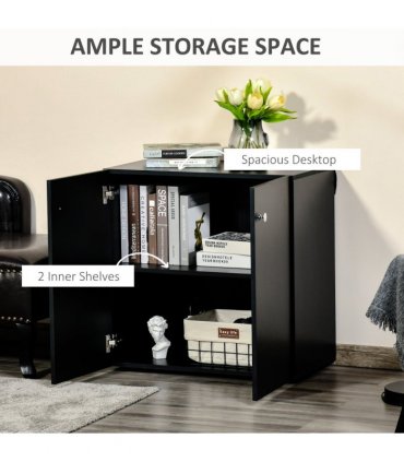 Wooden Sideboard Black 70H x 70W x 39Dcm Particleboard Modern Design Two Shelves