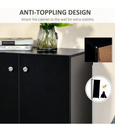 Wooden Sideboard Black 70H x 70W x 39Dcm Particleboard Modern Design Two Shelves