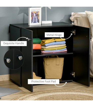 Wooden Sideboard Black 70H x 70W x 39Dcm Particleboard Modern Design Two Shelves