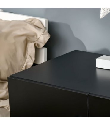 Wooden Sideboard Black 70H x 70W x 39Dcm Particleboard Modern Design Two Shelves