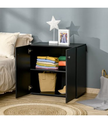 Wooden Sideboard Black 70H x 70W x 39Dcm Particleboard Modern Design Two Shelves