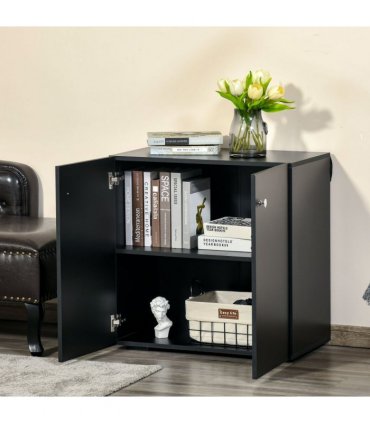 Wooden Sideboard Black 70H x 70W x 39Dcm Particleboard Modern Design Two Shelves