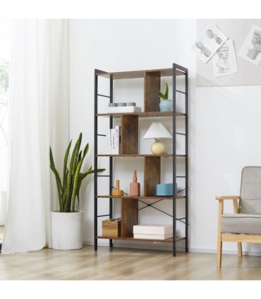 Metal Industrial Storage Shelf Bookcase Rustic Brown 198cm Long x 140cm H