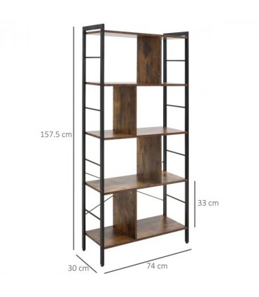 Metal Industrial Storage Shelf Bookcase Rustic Brown 198cm Long x 140cm H