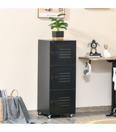 Rolling Storage Cabinet 3-Tier Mobile File Cabinet with Wheels Black