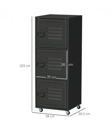 Rolling Storage Cabinet 3-Tier Mobile File Cabinet with Wheels Black