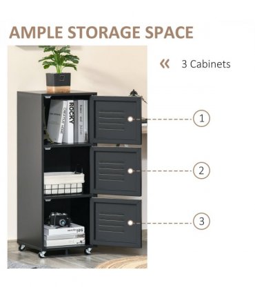 Rolling Storage Cabinet 3-Tier Mobile File Cabinet with Wheels Black
