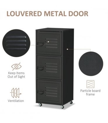 Rolling Storage Cabinet 3-Tier Mobile File Cabinet with Wheels Black