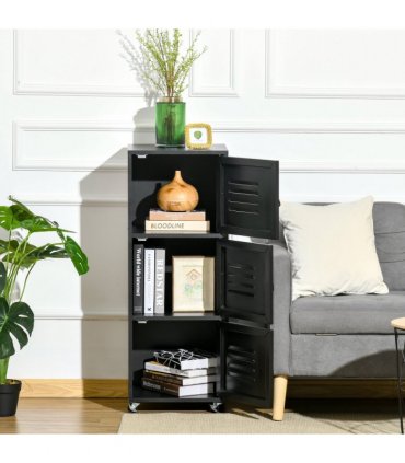 Rolling Storage Cabinet 3-Tier Mobile File Cabinet with Wheels Black