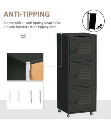 Rolling Storage Cabinet 3-Tier Mobile File Cabinet with Wheels Black