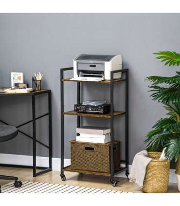 HOMCOM 3-Tier Printer Stand, Utility Cart, Rolling Trolley Adjustable Shelves