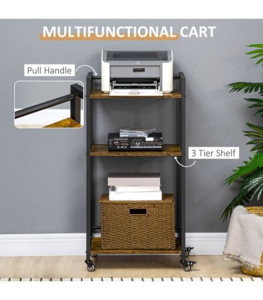HOMCOM 3-Tier Printer Stand, Utility Cart, Rolling Trolley Adjustable Shelves