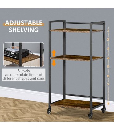HOMCOM 3-Tier Printer Stand, Utility Cart, Rolling Trolley Adjustable Shelves