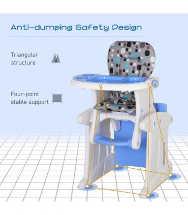 3-in-1 Convertible Baby High Chair Booster Seat w/ Removable Tray Blue