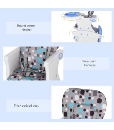 3-in-1 Convertible Baby High Chair Booster Seat w/ Removable Tray Blue