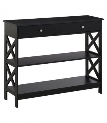 Console Table Side Desk Shelves Drawers Open Top Hallway Black