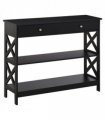 Console Table Side Desk Shelves Drawers Open Top Hallway Black