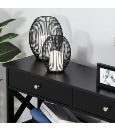 Console Table Side Desk Shelves Drawers Open Top Hallway Black