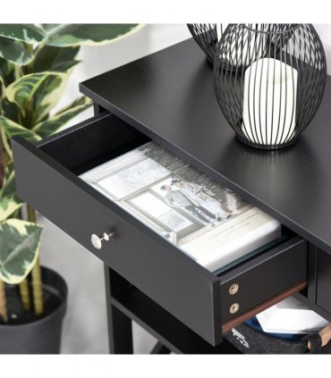 Console Table Side Desk Shelves Drawers Open Top Hallway Black