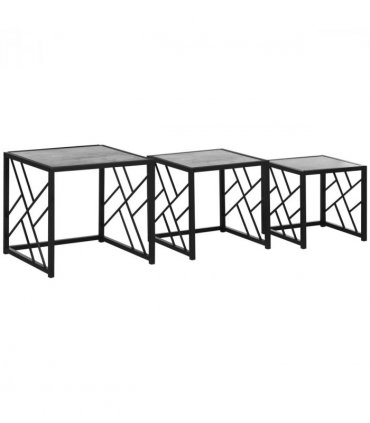 HOMCOM Set of 3 Nesting Coffee Tables Square End Tables w/ Metal Frame, Grey