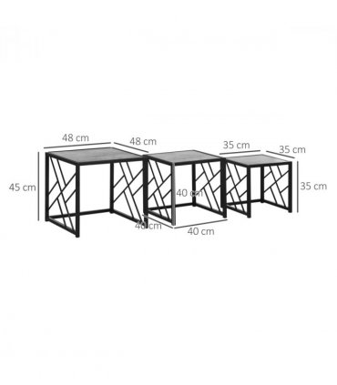 HOMCOM Set of 3 Nesting Coffee Tables Square End Tables w/ Metal Frame, Grey