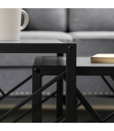 HOMCOM Set of 3 Nesting Coffee Tables Square End Tables w/ Metal Frame, Grey