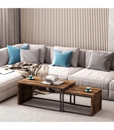 Coffee Table  of 2, Side Table, Tea Table, MDF, Dark Brown, 108W x 30D x 60H cm