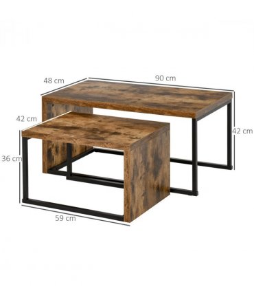 Coffee Table  of 2, Side Table, Tea Table, MDF, Dark Brown, 108W x 30D x 60H cm