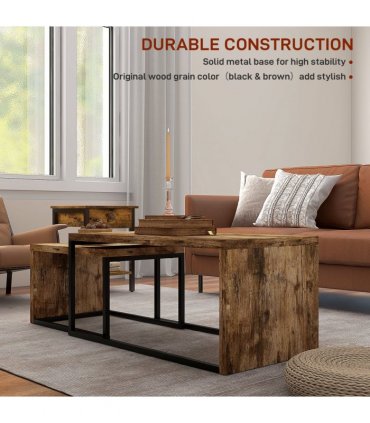 Coffee Table  of 2, Side Table, Tea Table, MDF, Dark Brown, 108W x 30D x 60H cm