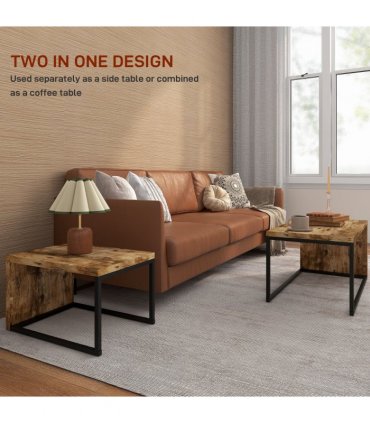 Coffee Table  of 2, Side Table, Tea Table, MDF, Dark Brown, 108W x 30D x 60H cm