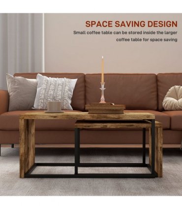 Coffee Table  of 2, Side Table, Tea Table, MDF, Dark Brown, 108W x 30D x 60H cm