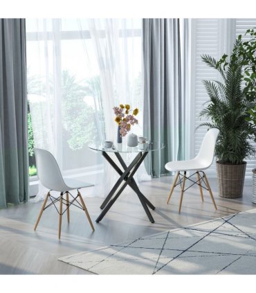 Side Table Black Glass Metal 80x80x75cm 0.7cm 5kg Clear Glass Top Modern