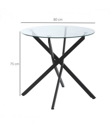 Side Table Black Glass Metal 80x80x75cm 0.7cm 5kg Clear Glass Top Modern