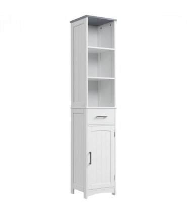 kleankin Tall Bathroom Storage Cabinet, Slim Freestanding Linen Tower, White