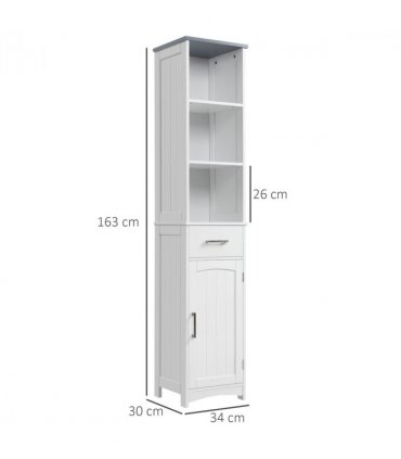 kleankin Tall Bathroom Storage Cabinet, Slim Freestanding Linen Tower, White