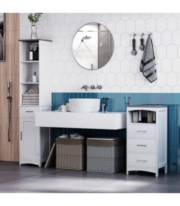 kleankin Tall Bathroom Storage Cabinet, Slim Freestanding Linen Tower, White