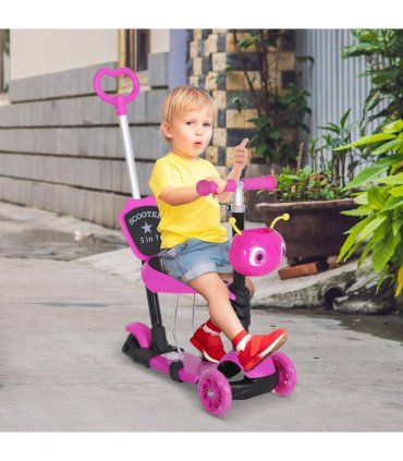 Kids Baby Toddler Kick Scooter Pink 5-in-1 Removable Seat Height Adjustable