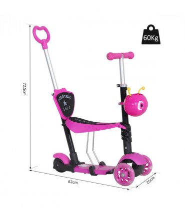 Kids Baby Toddler Kick Scooter Pink 5-in-1 Removable Seat Height Adjustable