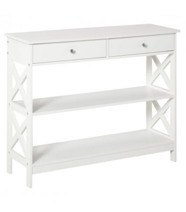 Console Table Side Desk Shelves Drawers Open Top Hfiallway White