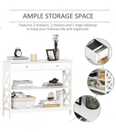 Console Table Side Desk Shelves Drawers Open Top Hfiallway White