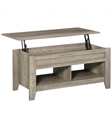 HOMCOM Lift Top Coffee Table w/  Hidden Storage Compartment & Shelves Oak