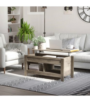 HOMCOM Lift Top Coffee Table w/  Hidden Storage Compartment & Shelves Oak