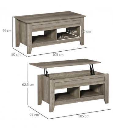 HOMCOM Lift Top Coffee Table w/  Hidden Storage Compartment & Shelves Oak